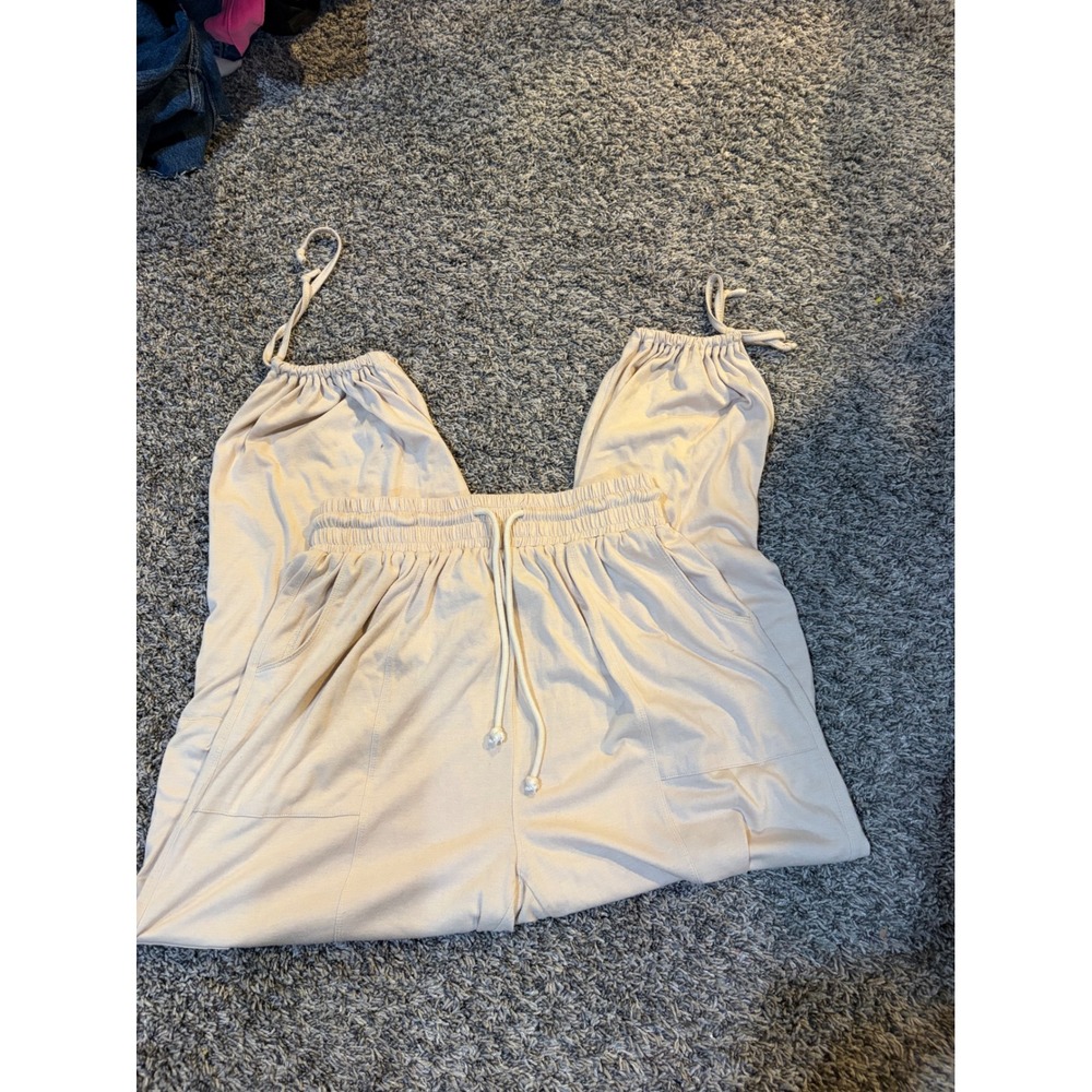 UEU Cream Beige High Waisted Yoga Jogger Pants Adjustable Cinch Ankle Small